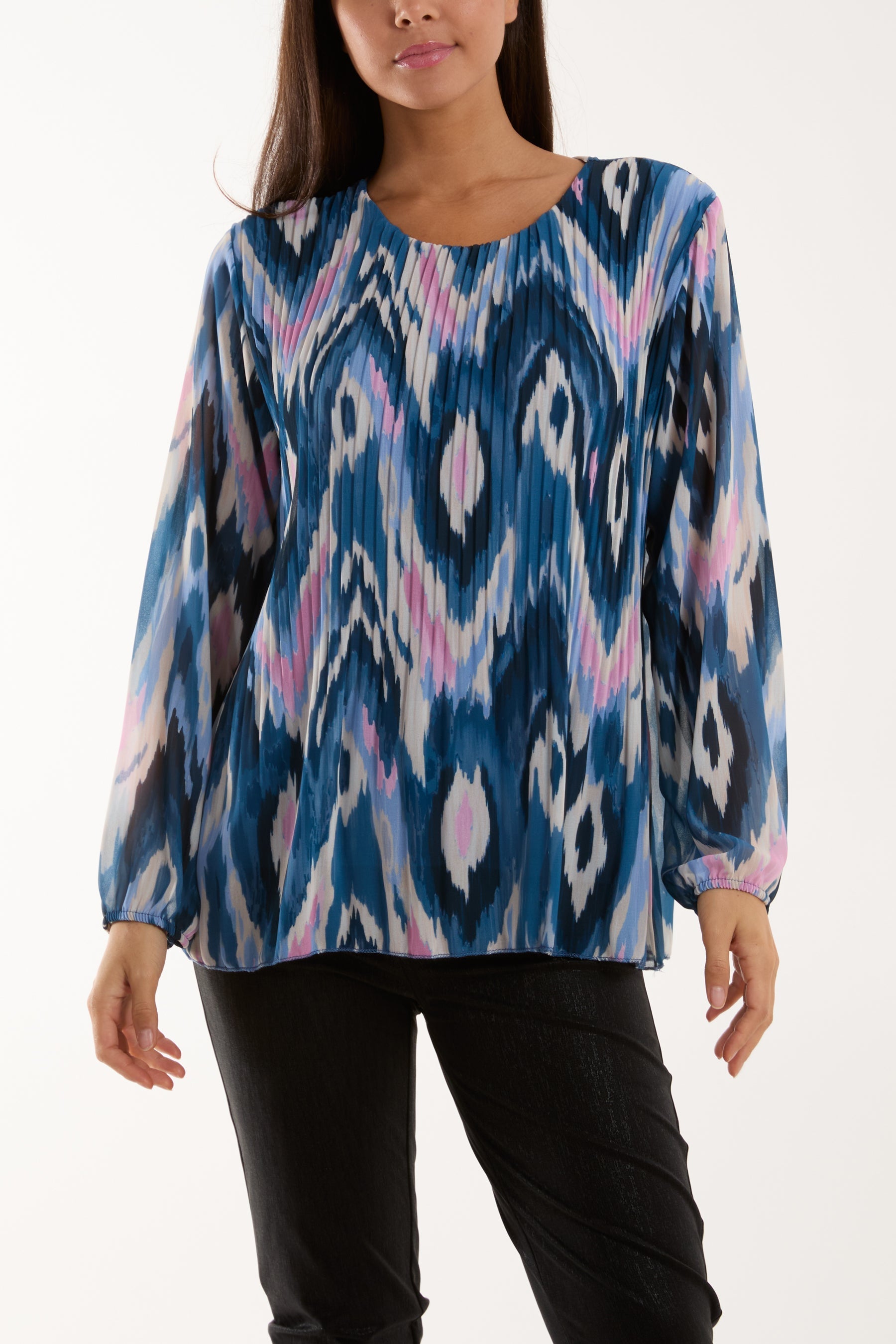 Blurred Zig Zag Pleated Blouse For Women  - Dropwear