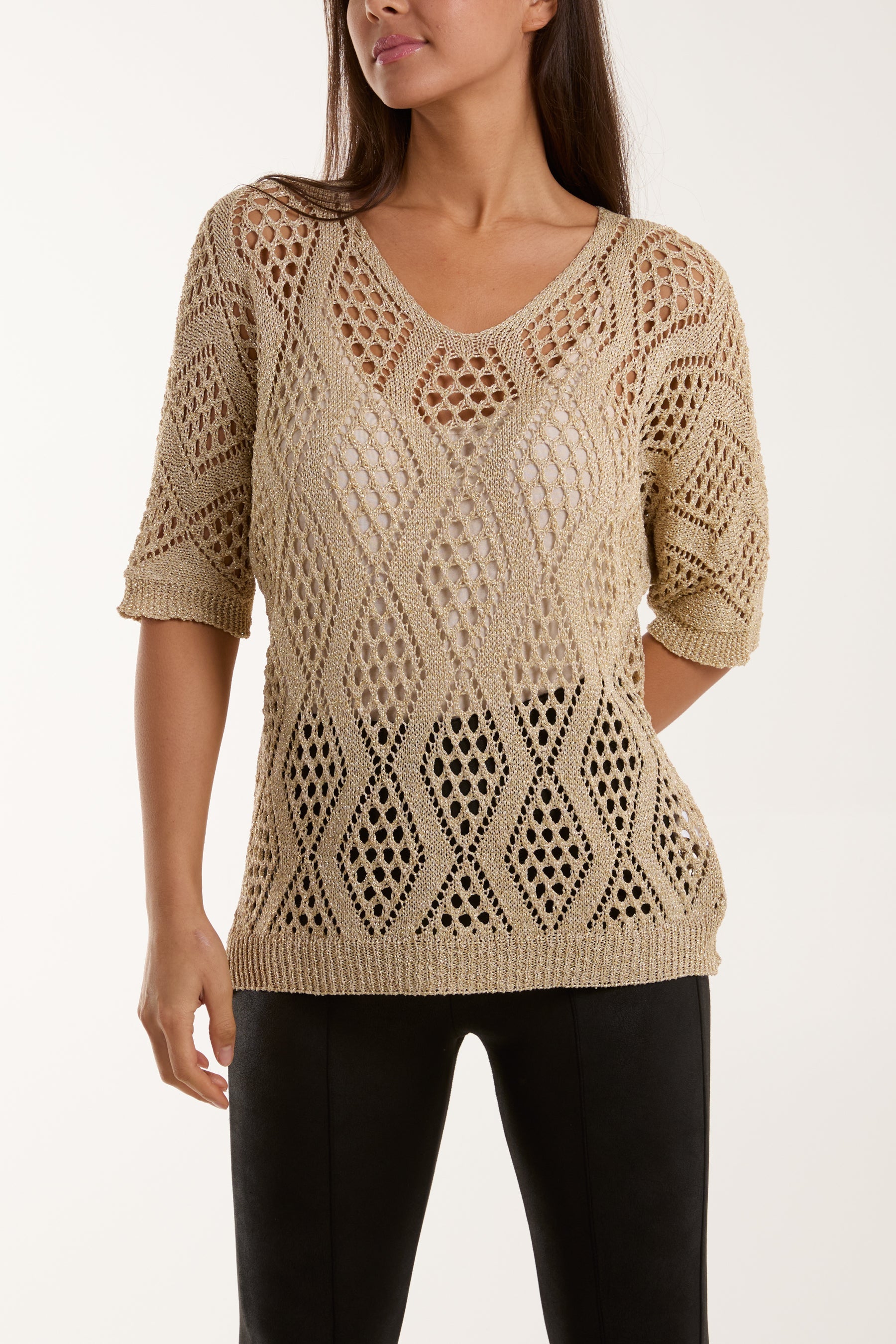 Black Diamond Lurex Crochet Top For Women ONE SIZE - Dropwear