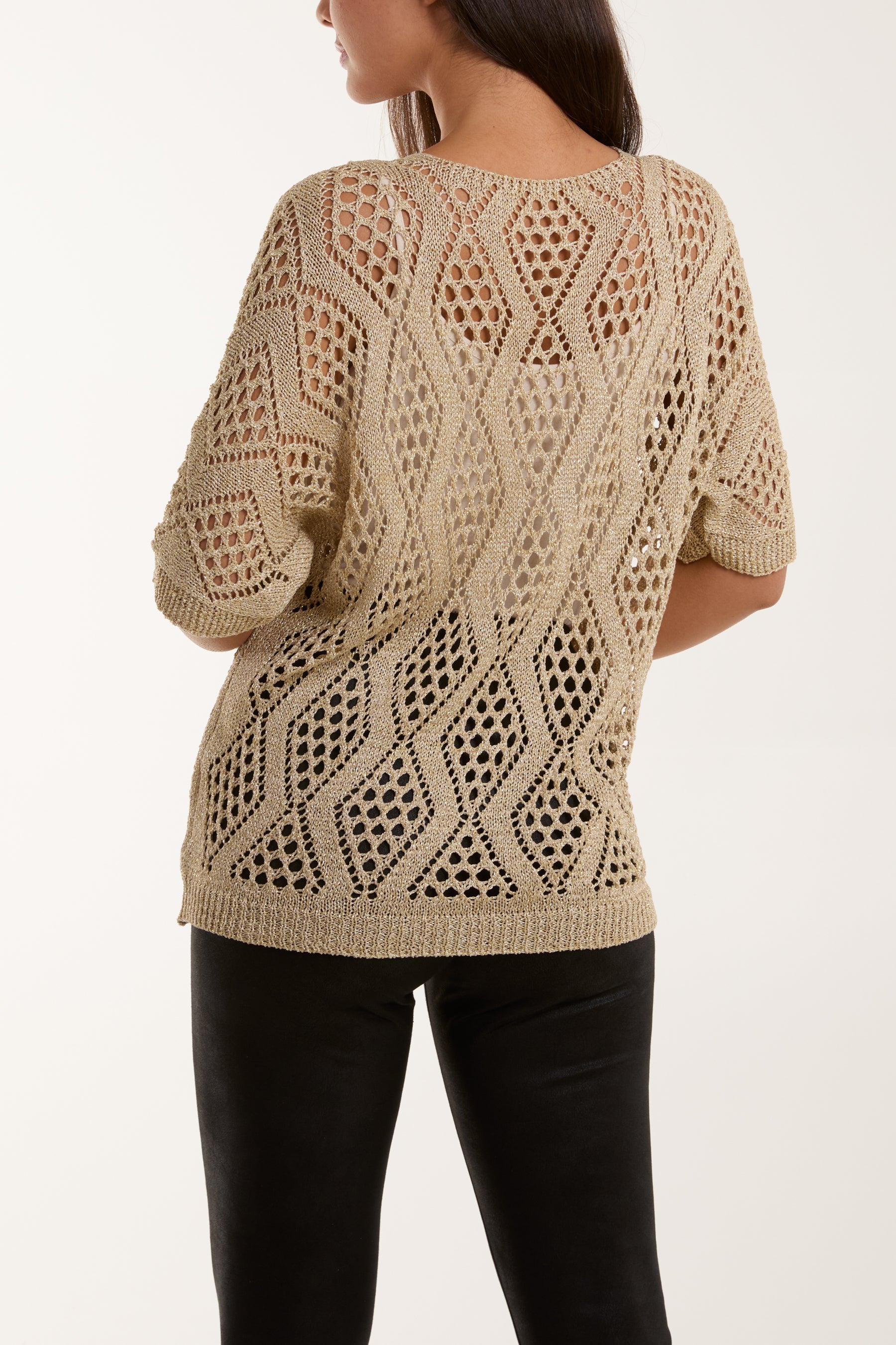 Gold Diamond Lurex Crochet Top For Women ONE SIZE - Dropwear