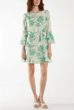 Jade Lily Print Sleeve Detail Mini Dress For Women S-M-L - Dropwear