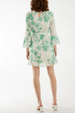 Light Blue Lily Print Sleeve Detail Mini Dress For Women S-M-L - Dropwear