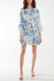 Lily Print Sleeve Detail Mini Dress For Women  - Dropwear