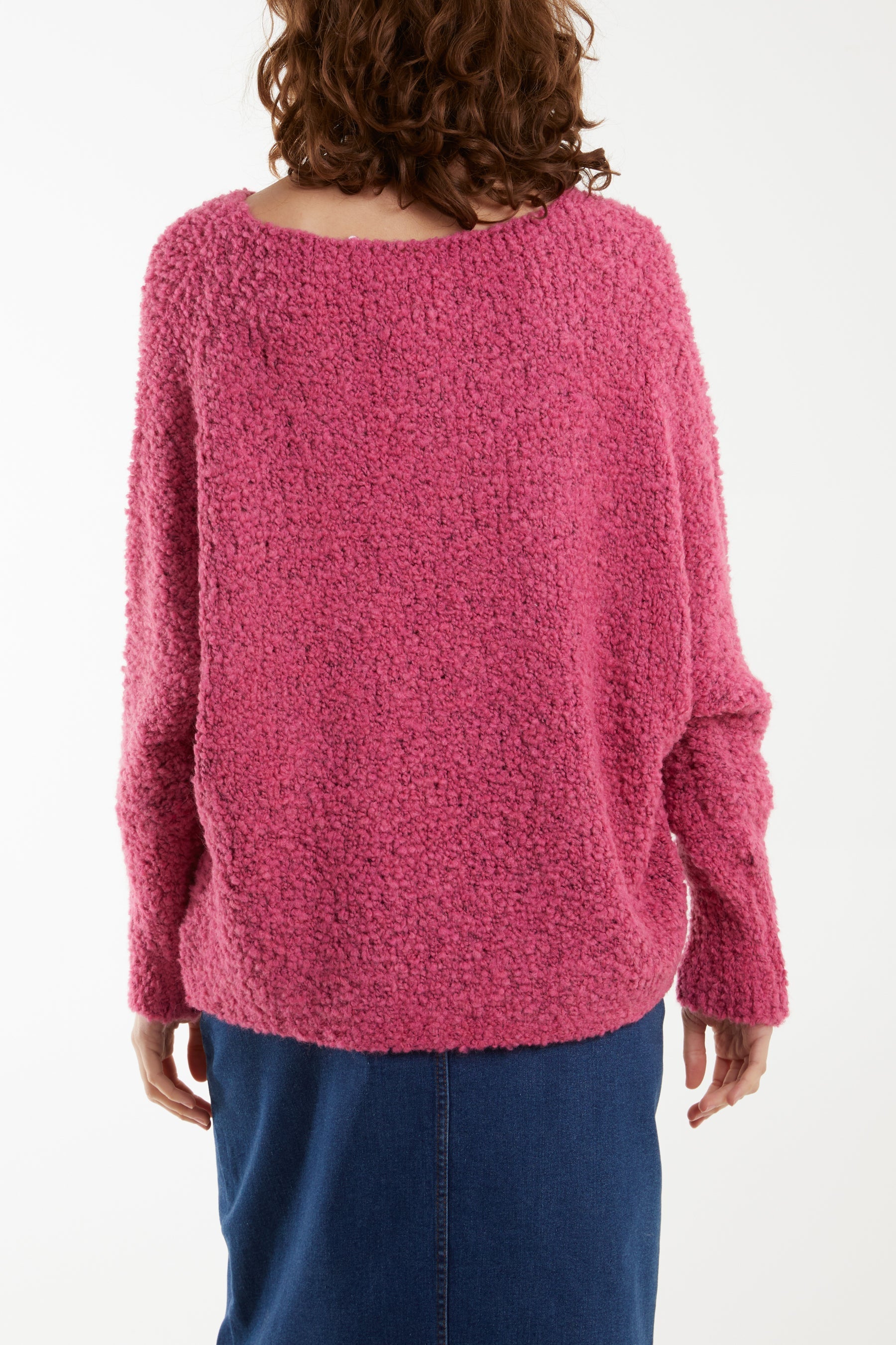 Pale Blue Wool Blend Daisy Boucle Super Soft Knit For Women ONE SIZE - Dropwear