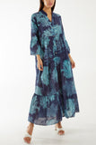 Navy Broderie Anglaise Trees Tiered Maxi Dress For Women ONE SIZE - Dropwear