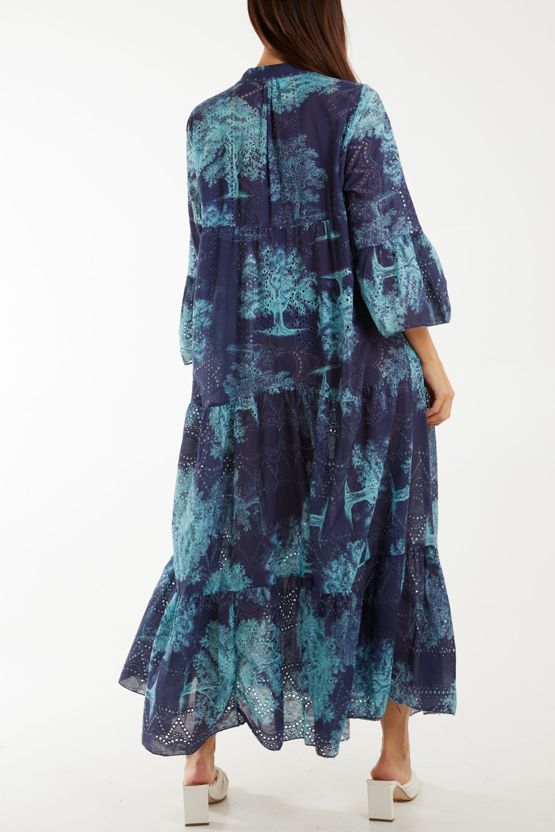 Khaki Broderie Anglaise Trees Tiered Maxi Dress For Women ONE SIZE - Dropwear
