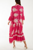 Light Blue Printed Tiered Maxi Dress For Women ONE SIZE - Dropwear