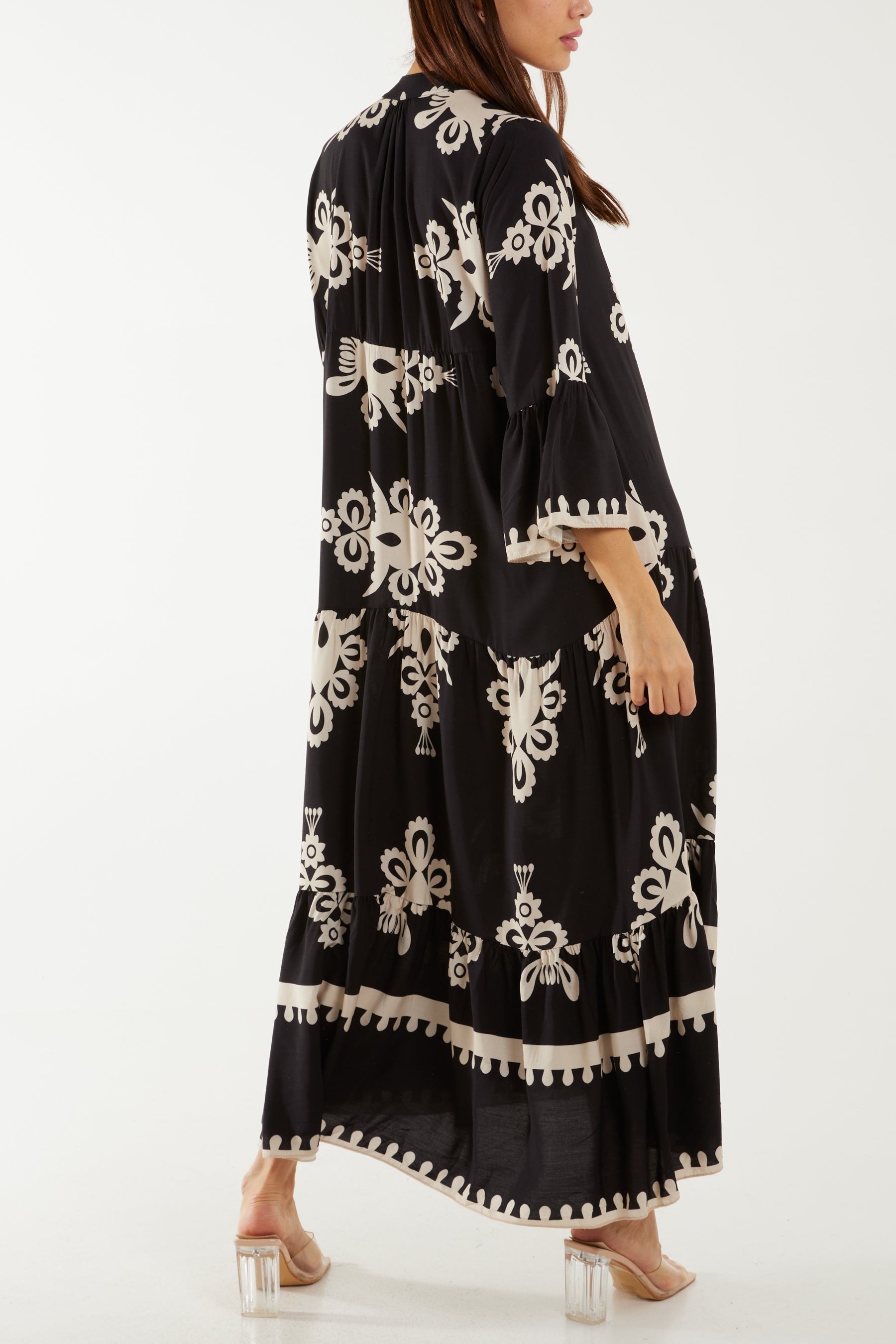 Printed Tiered Maxi Dress For Women  - Dropwear