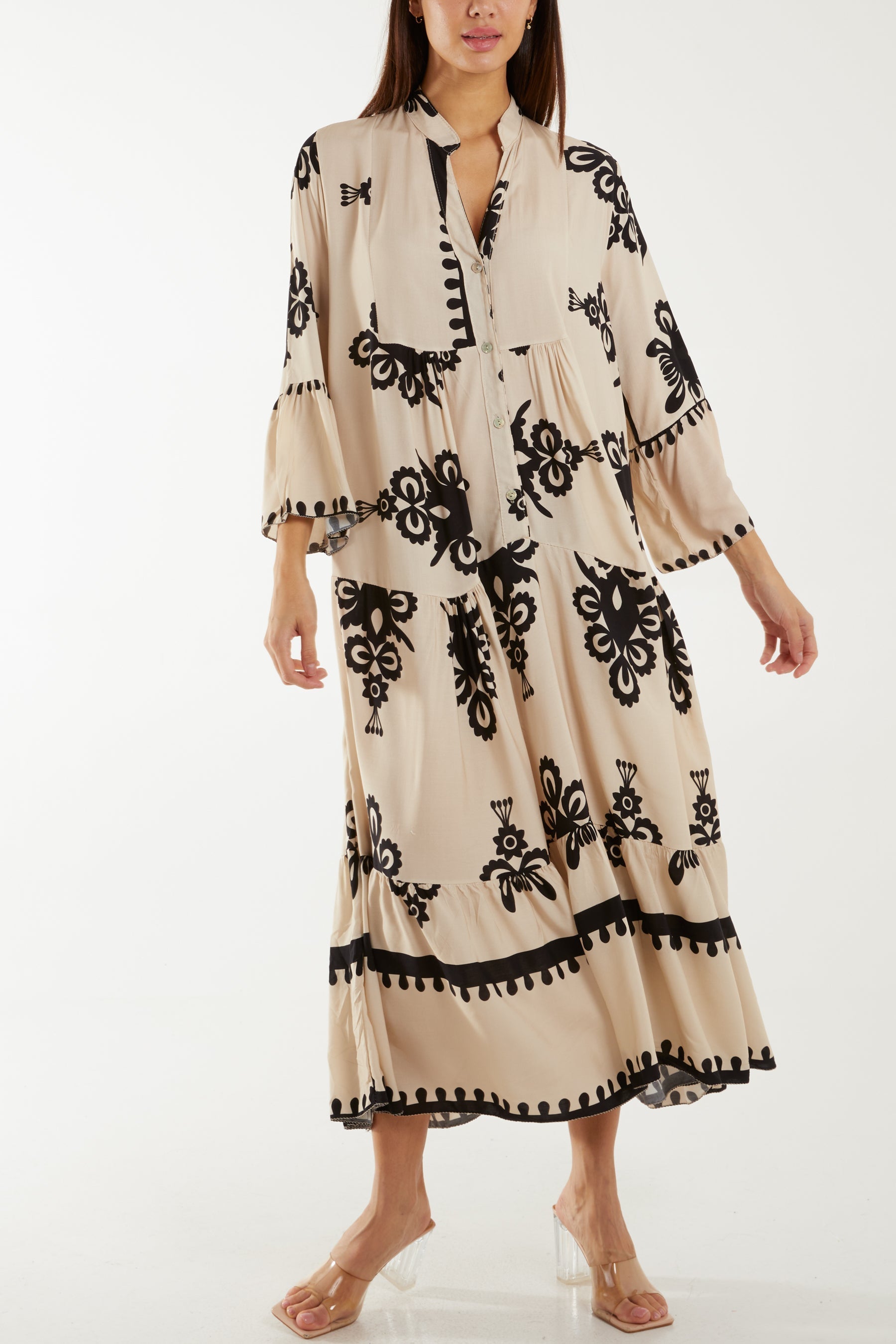 Printed Tiered Maxi Dress For Women  - Dropwear