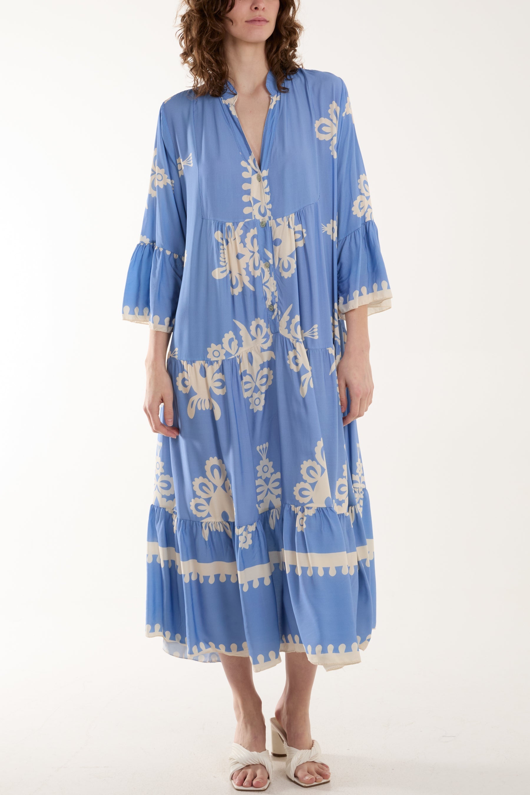 Navy Printed Tiered Maxi Dress For Women ONE SIZE - Dropwear