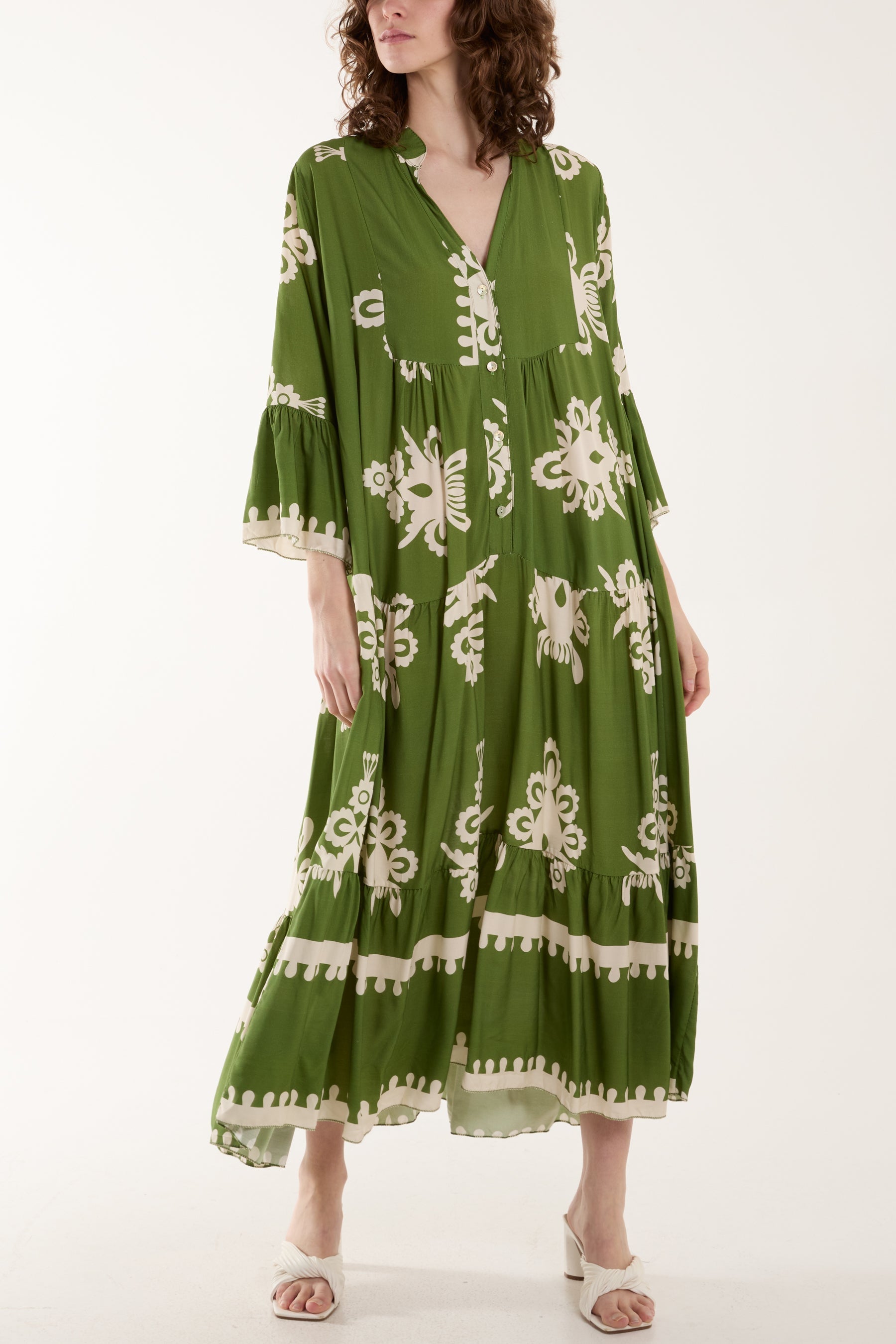 Printed Tiered Maxi Dress For Women  - Dropwear