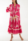 Hot Pink Printed Tiered Maxi Dress For Women ONE SIZE - Dropwear