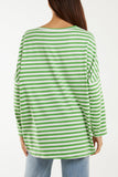 Light Blue Heart Detail Long Sleeve Stripe Top For Women ONE SIZE - Dropwear