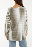 Heart Detail Long Sleeve Stripe Top For Women  - Dropwear