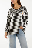 Heart Detail Long Sleeve Stripe Top For Women  - Dropwear