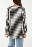 Heart Detail Long Sleeve Stripe Top For Women  - Dropwear