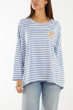 Heart Detail Long Sleeve Stripe Top For Women  - Dropwear