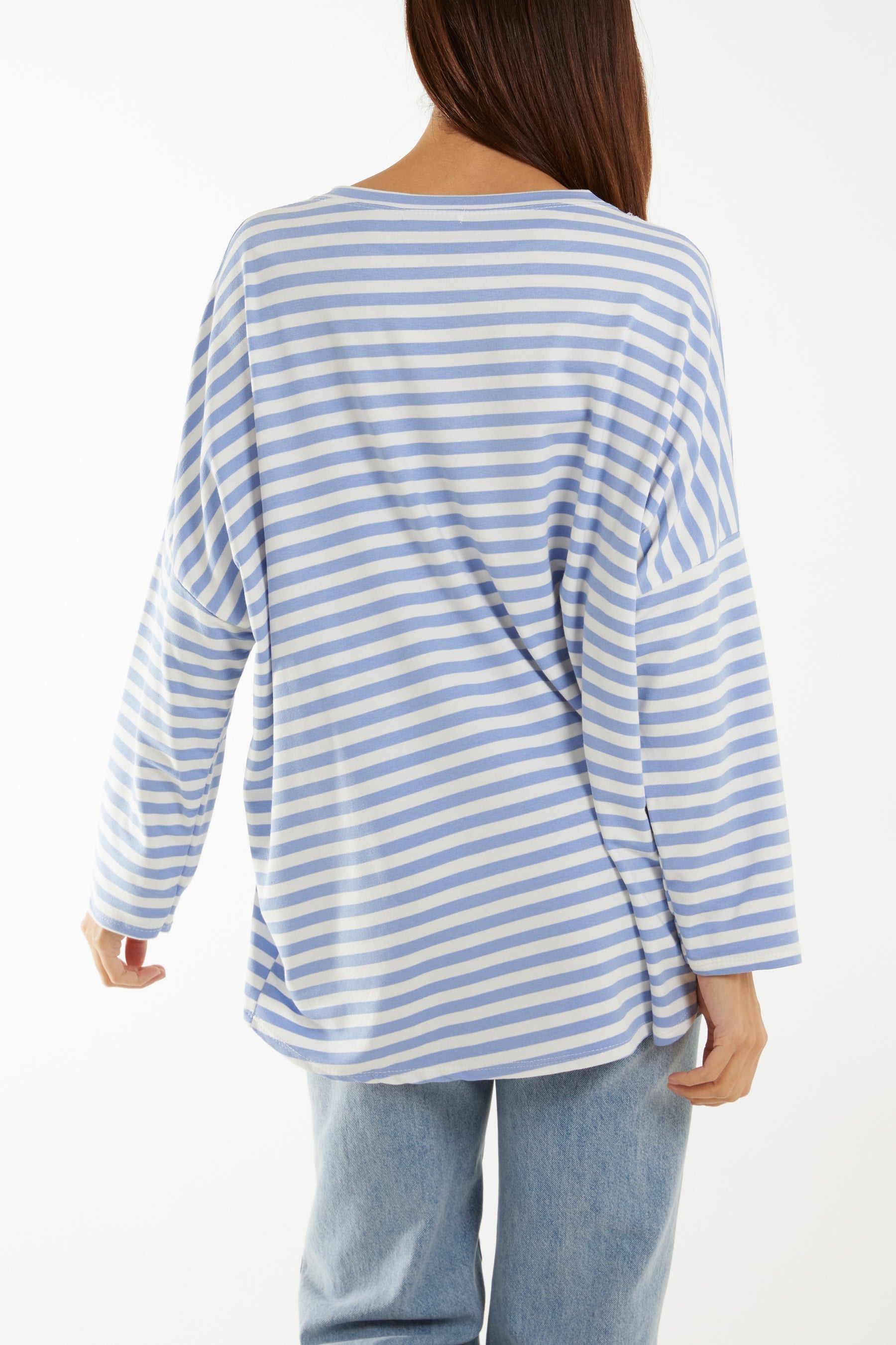 Heart Detail Long Sleeve Stripe Top For Women  - Dropwear