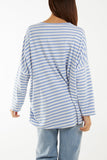 Heart Detail Long Sleeve Stripe Top For Women  - Dropwear