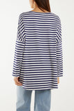 Mocha Heart Detail Long Sleeve Stripe Top For Women ONE SIZE - Dropwear