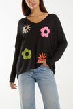 Wool Blend Floral Ribbed Knit Jumper For Women  - Dropwear