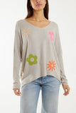 Orange Wool Blend Floral Ribbed Knit Jumper For Women ONE SIZE - Dropwear