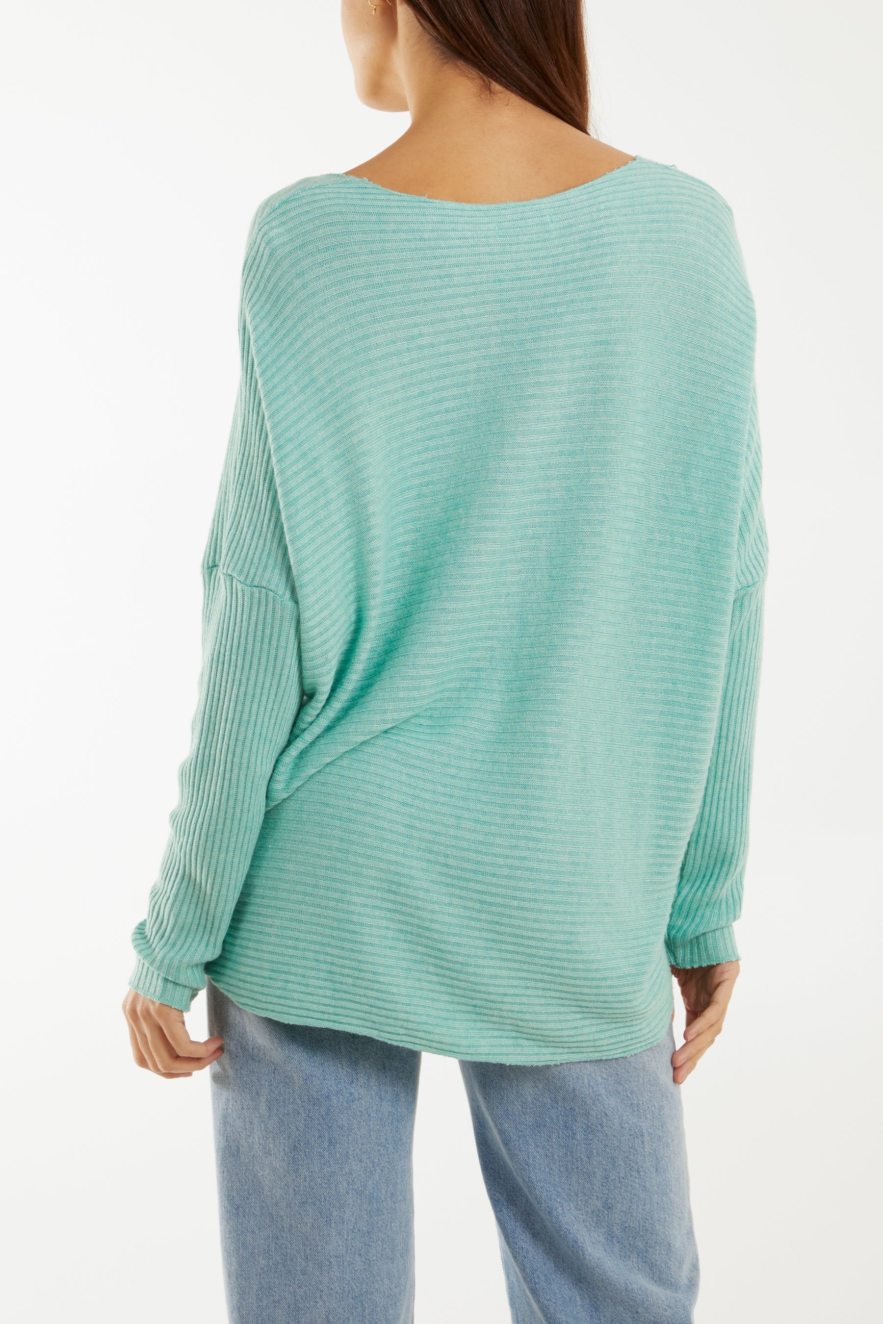 Mint Wool Blend Floral Ribbed Knit Jumper For Women ONE SIZE - Dropwear