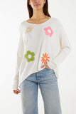 Wool Blend Floral Ribbed Knit Jumper For Women  - Dropwear