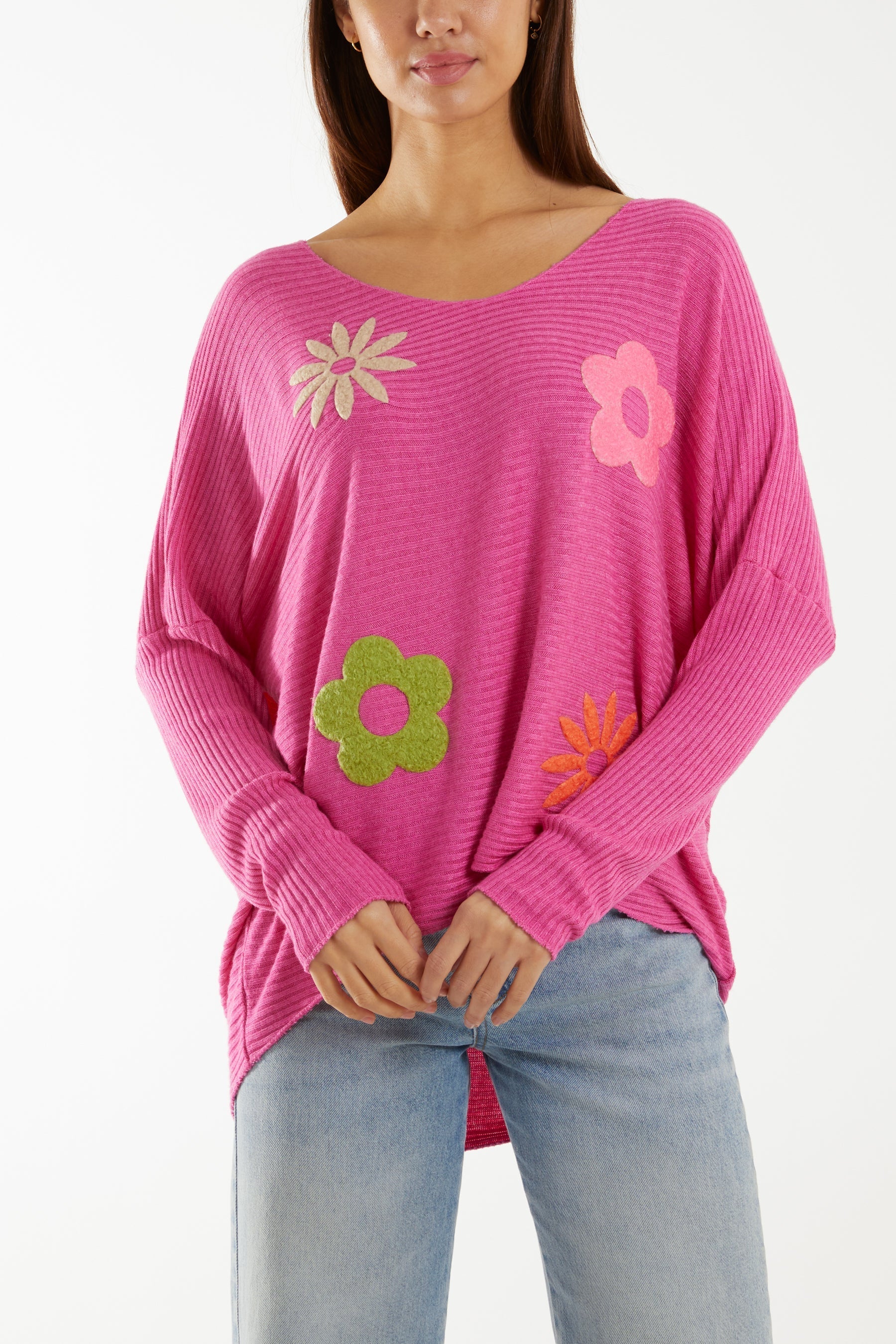 Wool Blend Floral Ribbed Knit Jumper For Women  - Dropwear