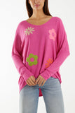 Wool Blend Floral Ribbed Knit Jumper For Women  - Dropwear