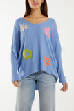 Hot Pink Wool Blend Floral Ribbed Knit Jumper For Women ONE SIZE - Dropwear