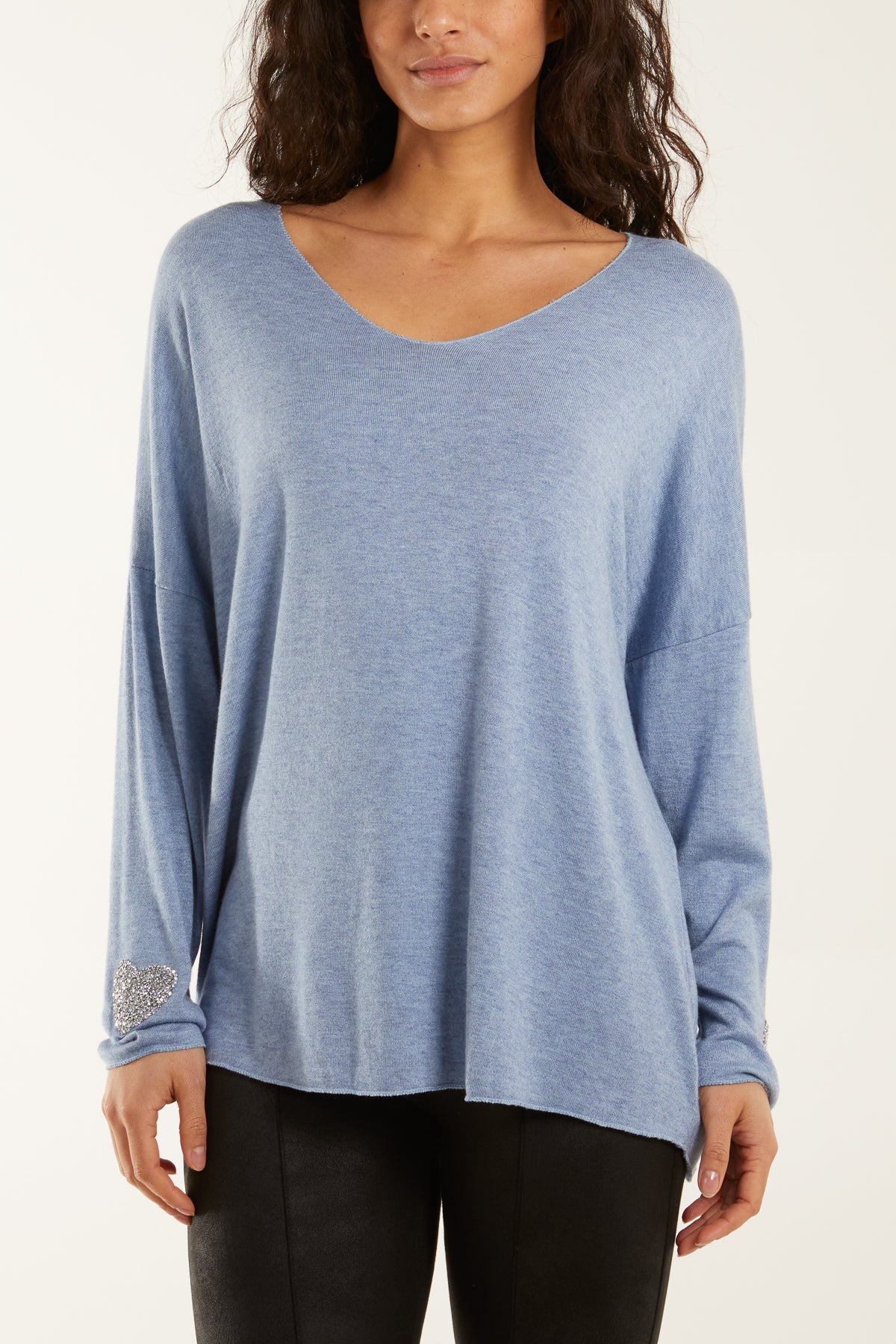 Appliqued Heart Sleeves Fine Knit Jumper For Women  - Dropwear