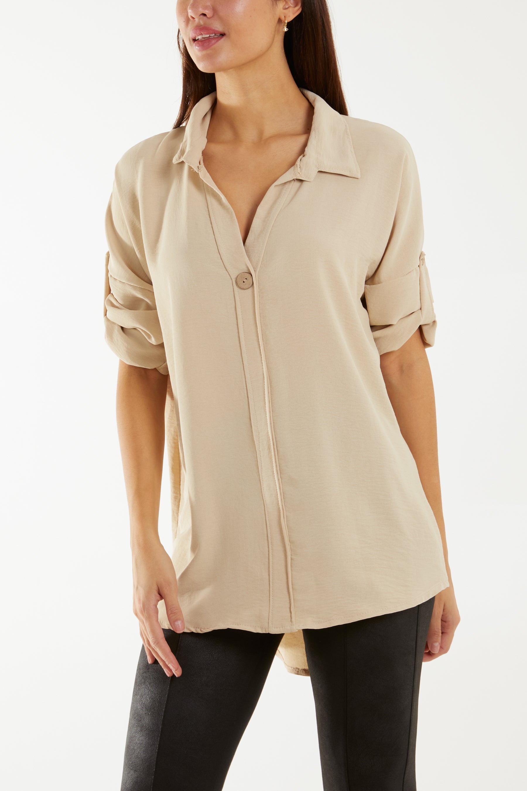 Open Collar Wooden Button Blouse For Women  - Dropwear