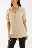 Open Collar Wooden Button Blouse For Women  - Dropwear