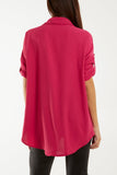 Royal Blue Open Collar Wooden Button Blouse For Women ONE SIZE - Dropwear