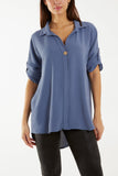 Stone Open Collar Wooden Button Blouse For Women ONE SIZE - Dropwear