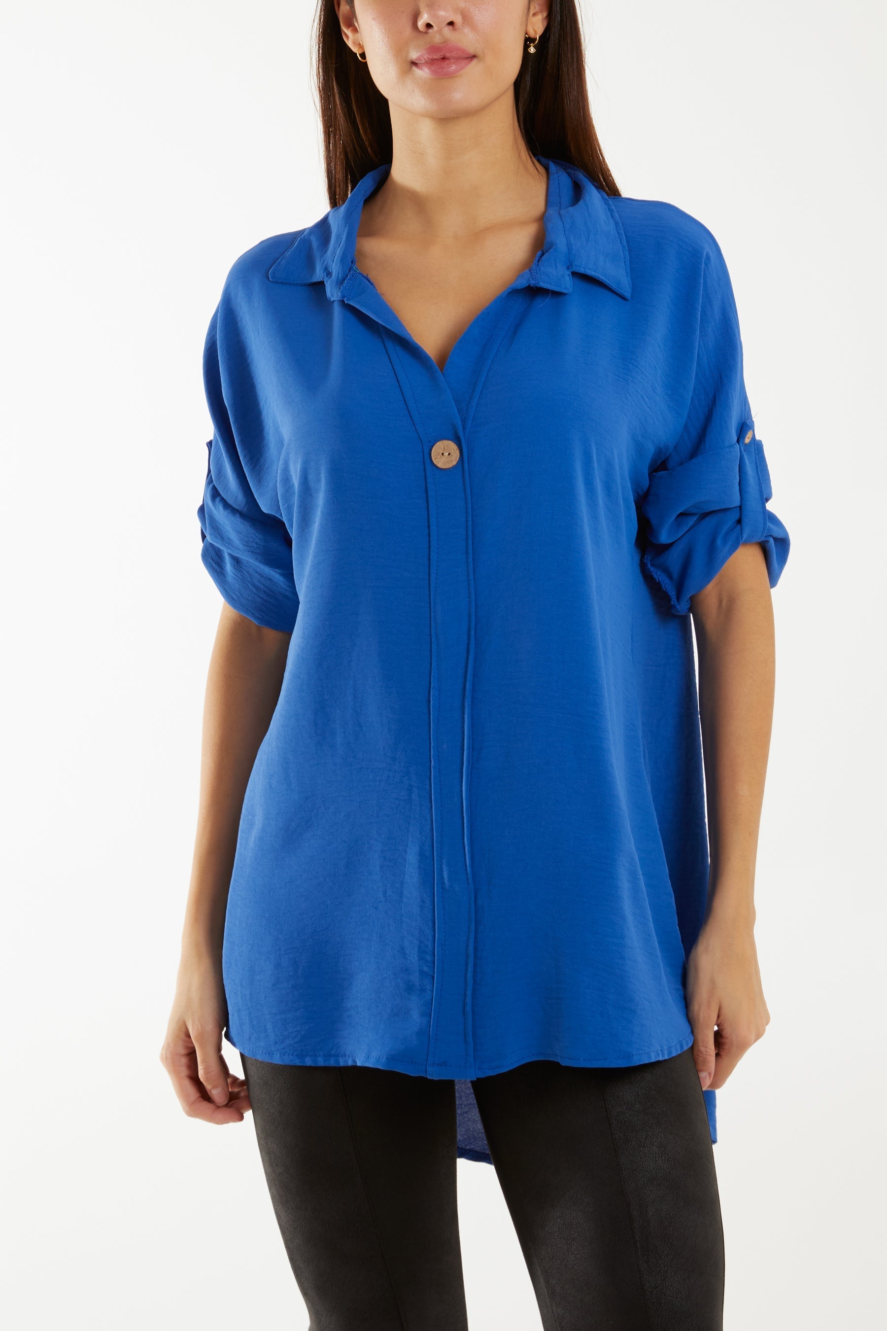 Fuchsia Open Collar Wooden Button Blouse For Women ONE SIZE - Dropwear