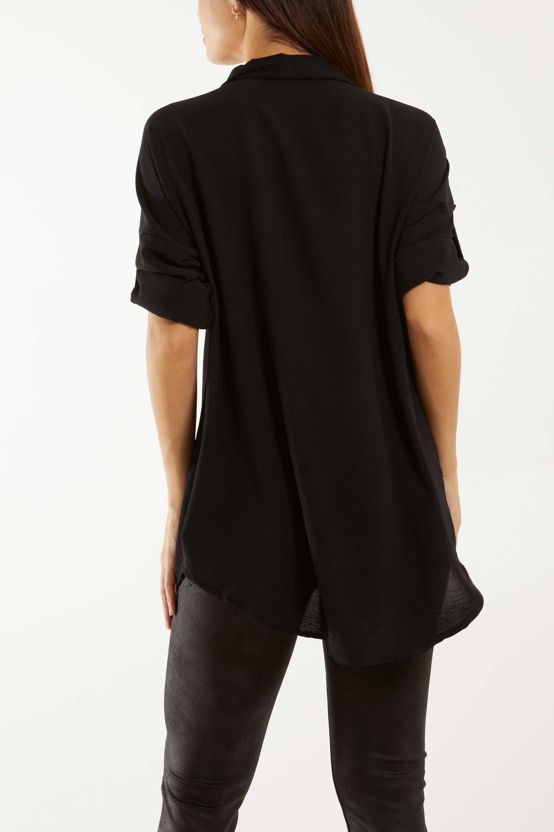 Open Collar Wooden Button Blouse For Women  - Dropwear