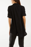 Open Collar Wooden Button Blouse For Women  - Dropwear
