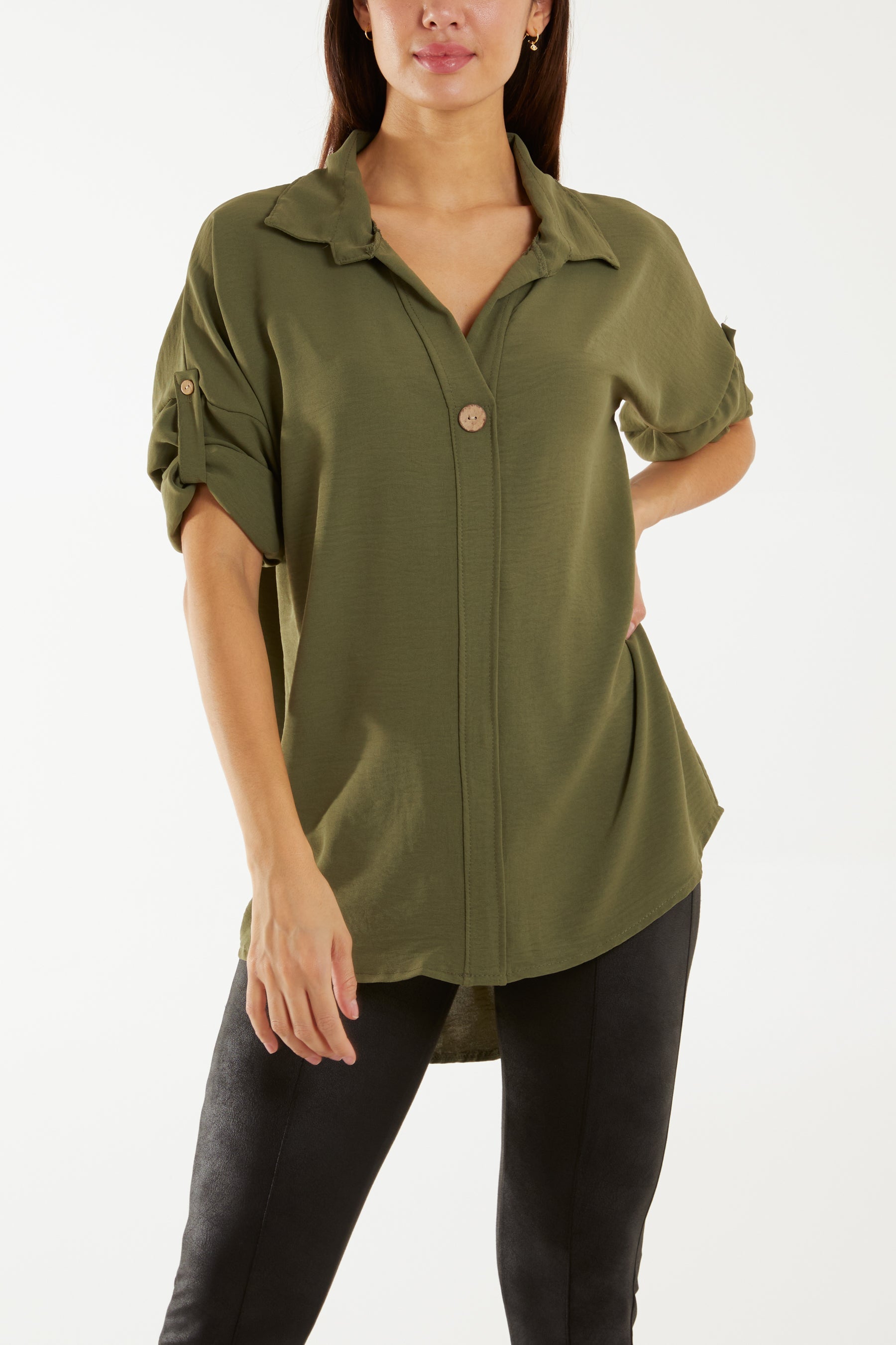 White Open Collar Wooden Button Blouse For Women ONE SIZE - Dropwear
