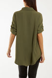 Denim Open Collar Wooden Button Blouse For Women ONE SIZE - Dropwear