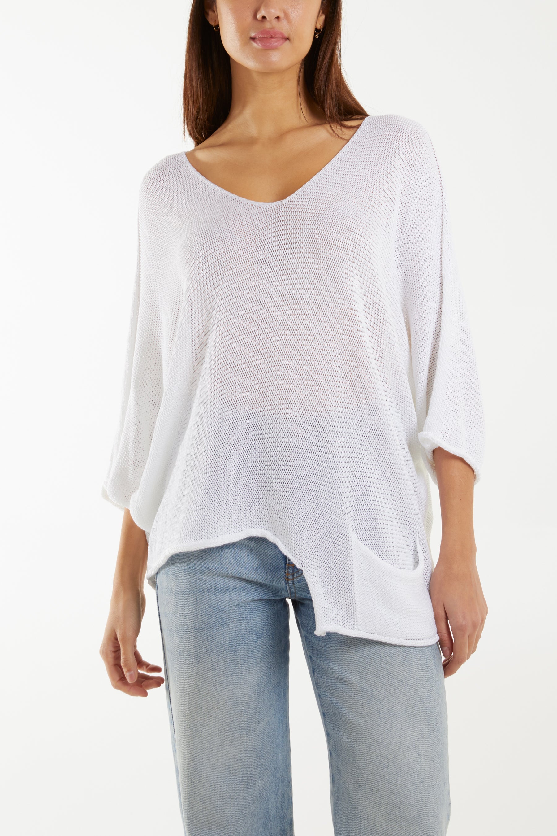 Cotton Crochet Asymmetric Hem Jumper For Women  - Dropwear