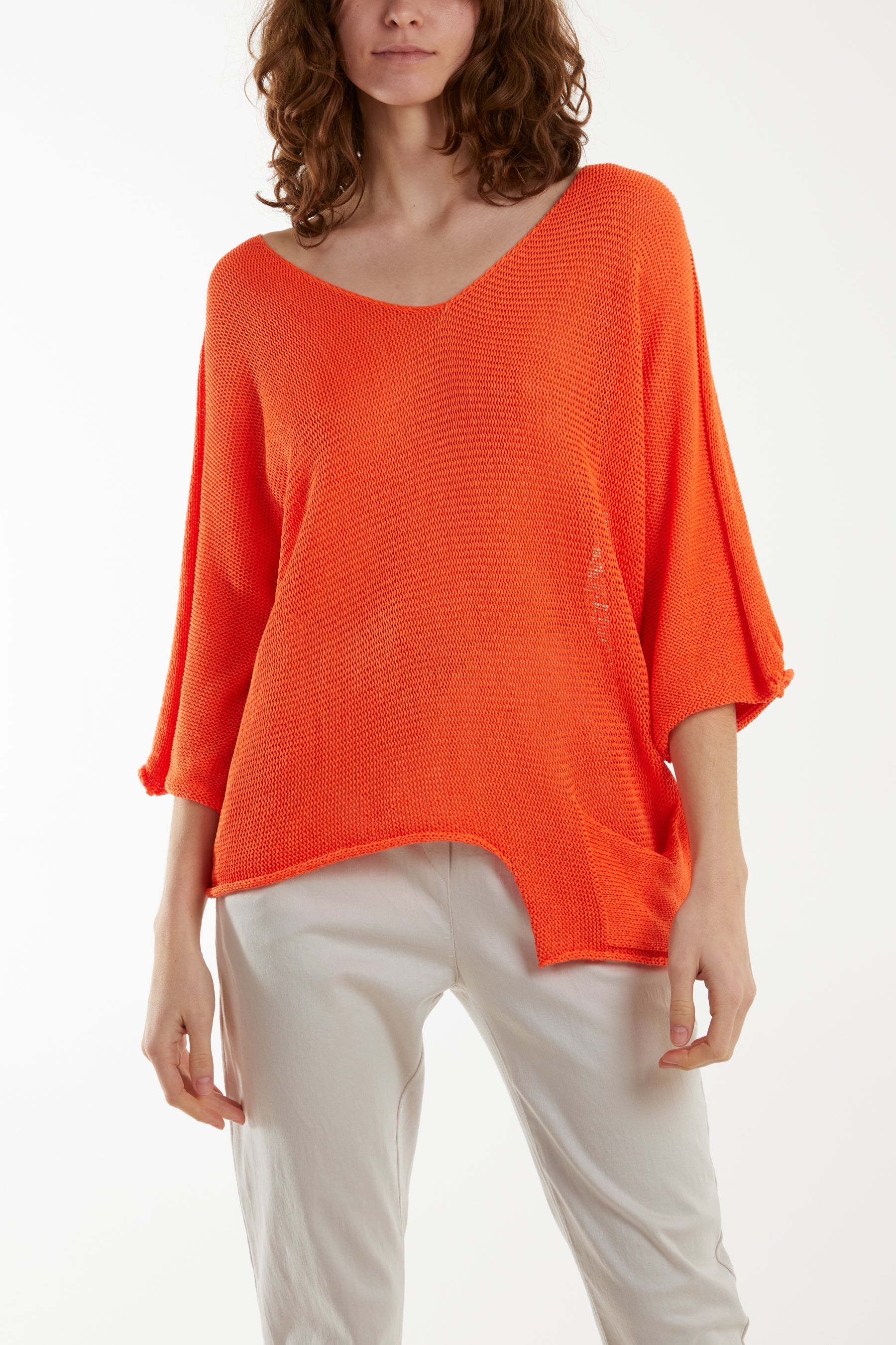 Cream Cotton Crochet Asymmetric Hem Jumper For Women ONE SIZE - Dropwear