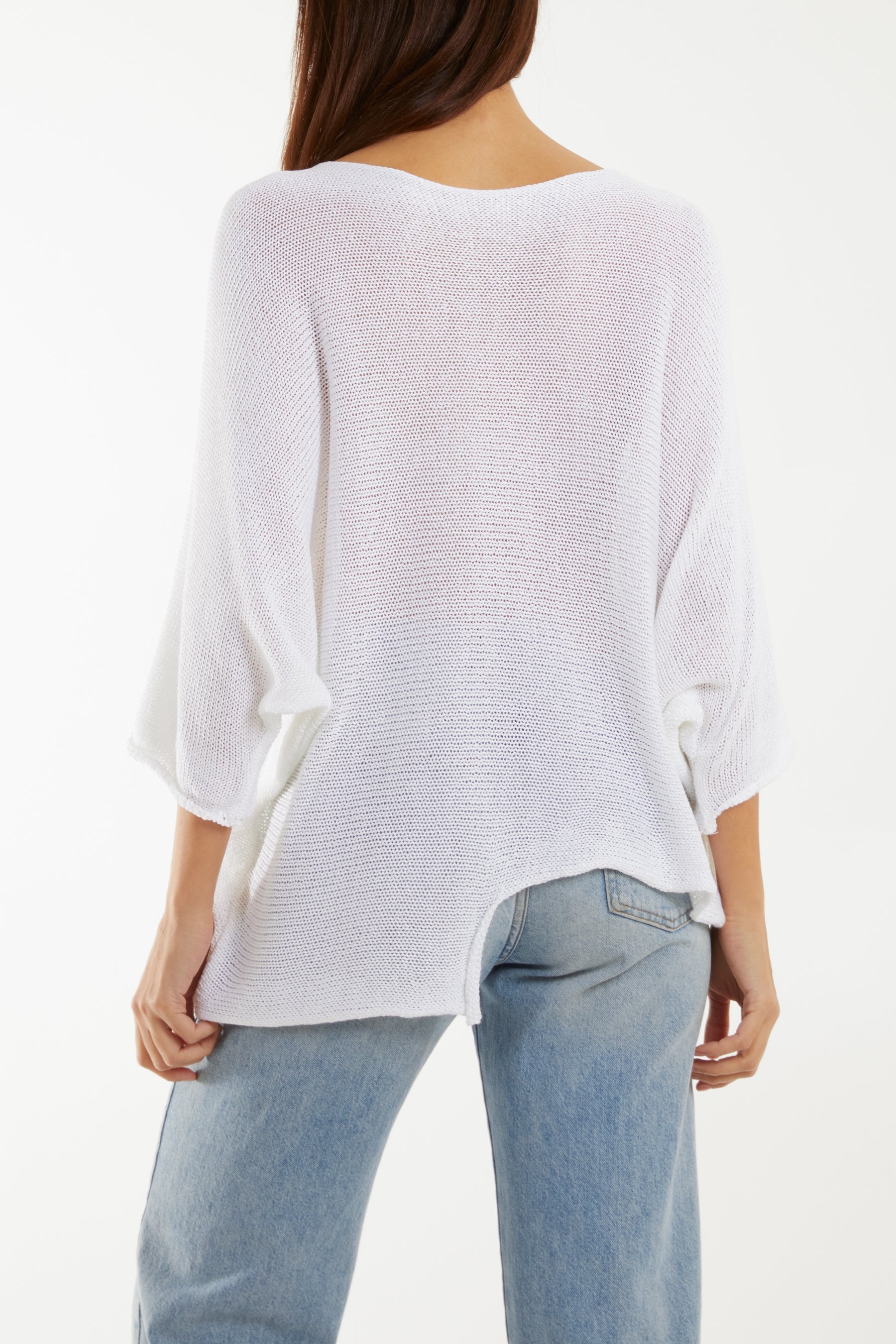 Cotton Crochet Asymmetric Hem Jumper For Women  - Dropwear