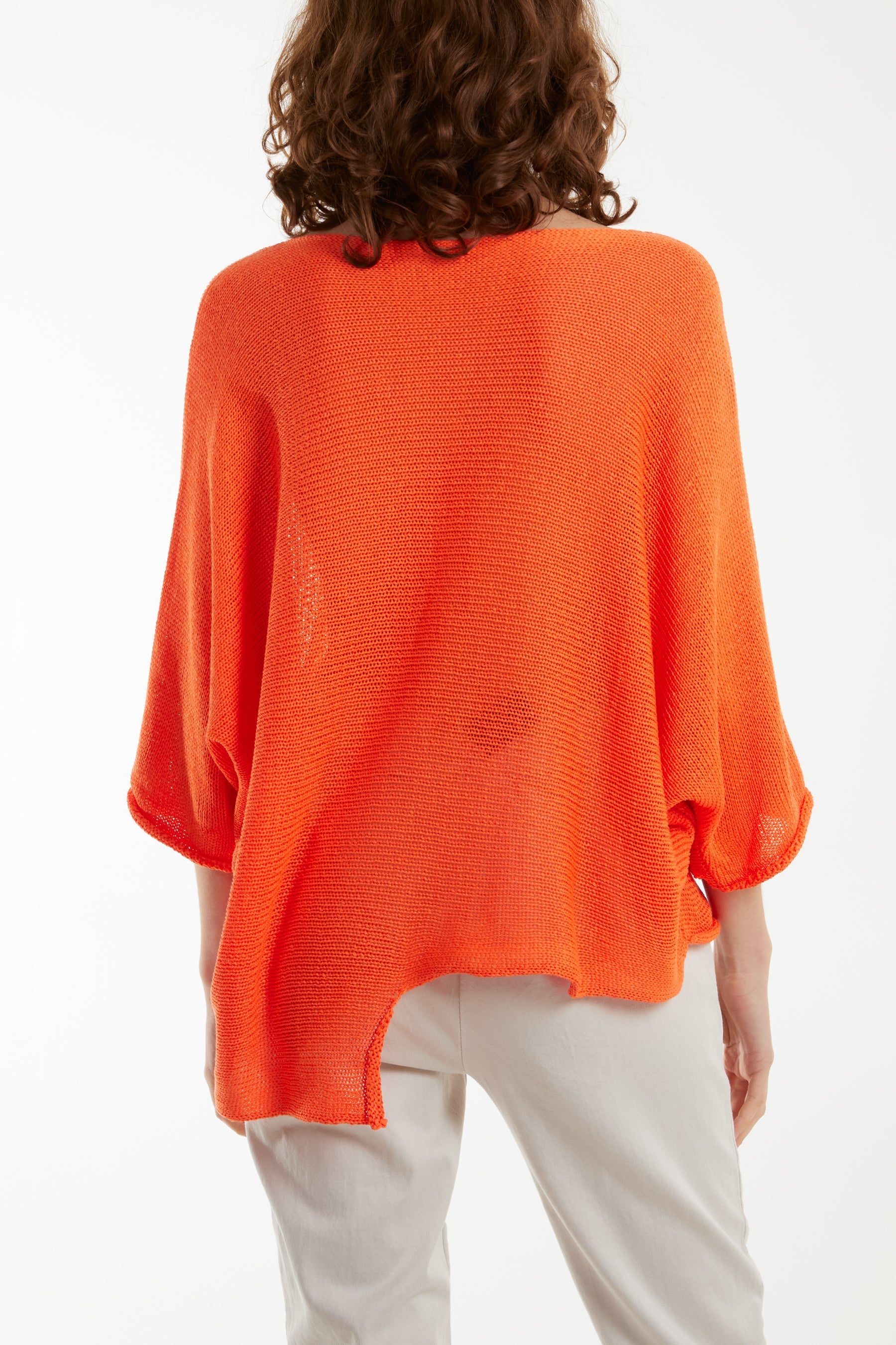 Pink Cotton Crochet Asymmetric Hem Jumper For Women ONE SIZE - Dropwear