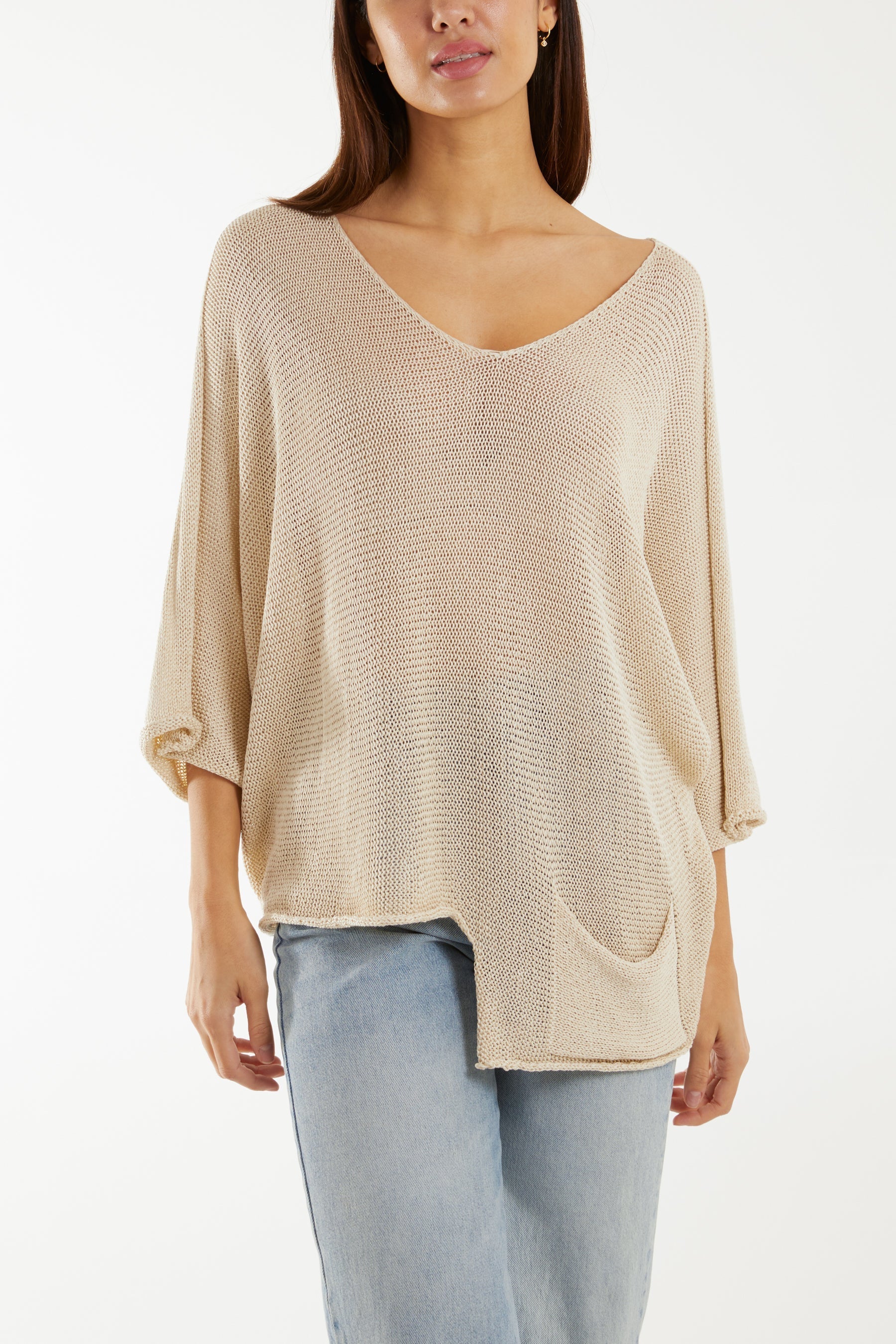 Cotton Crochet Asymmetric Hem Jumper For Women  - Dropwear
