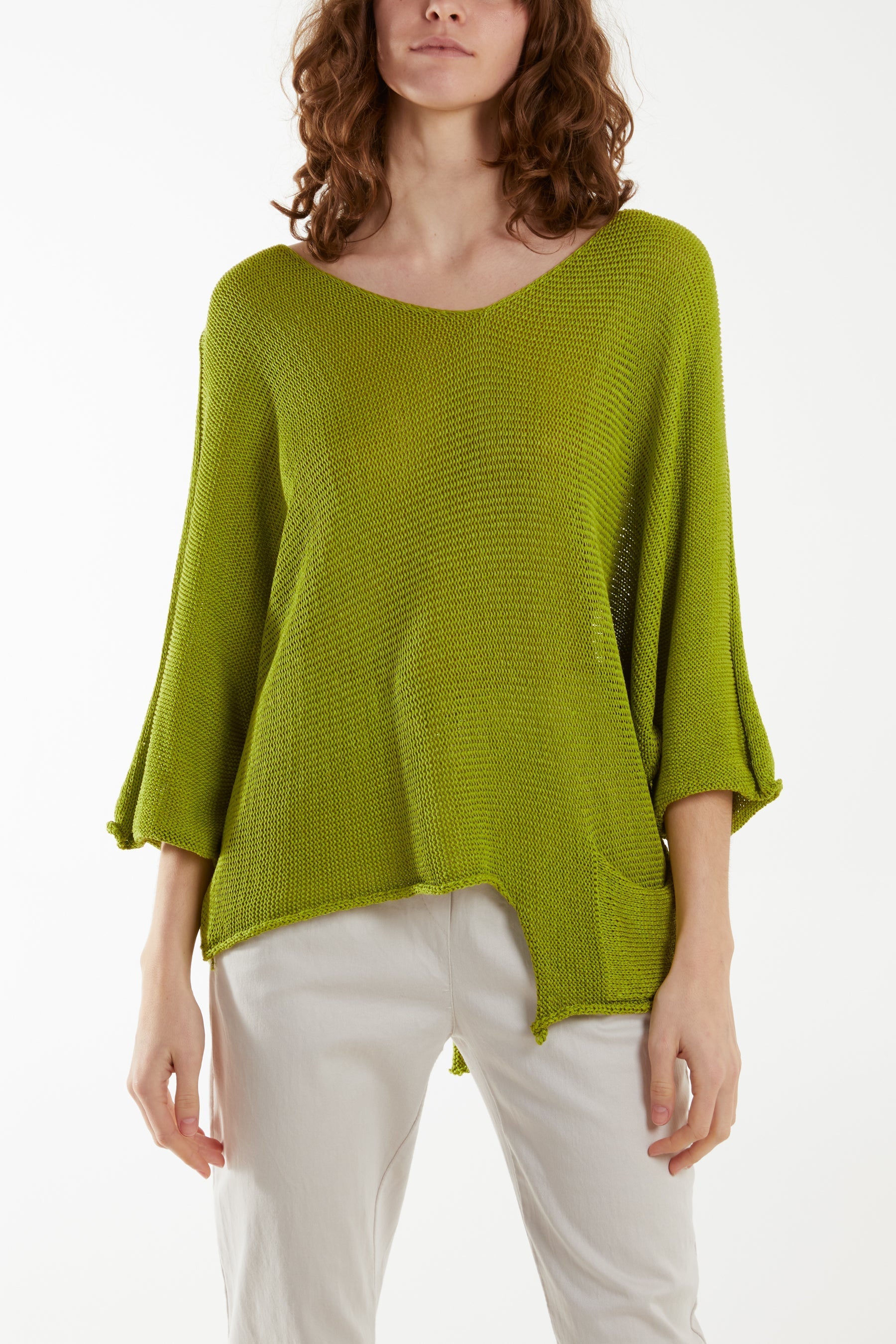 Beige Cotton Crochet Asymmetric Hem Jumper For Women ONE SIZE - Dropwear