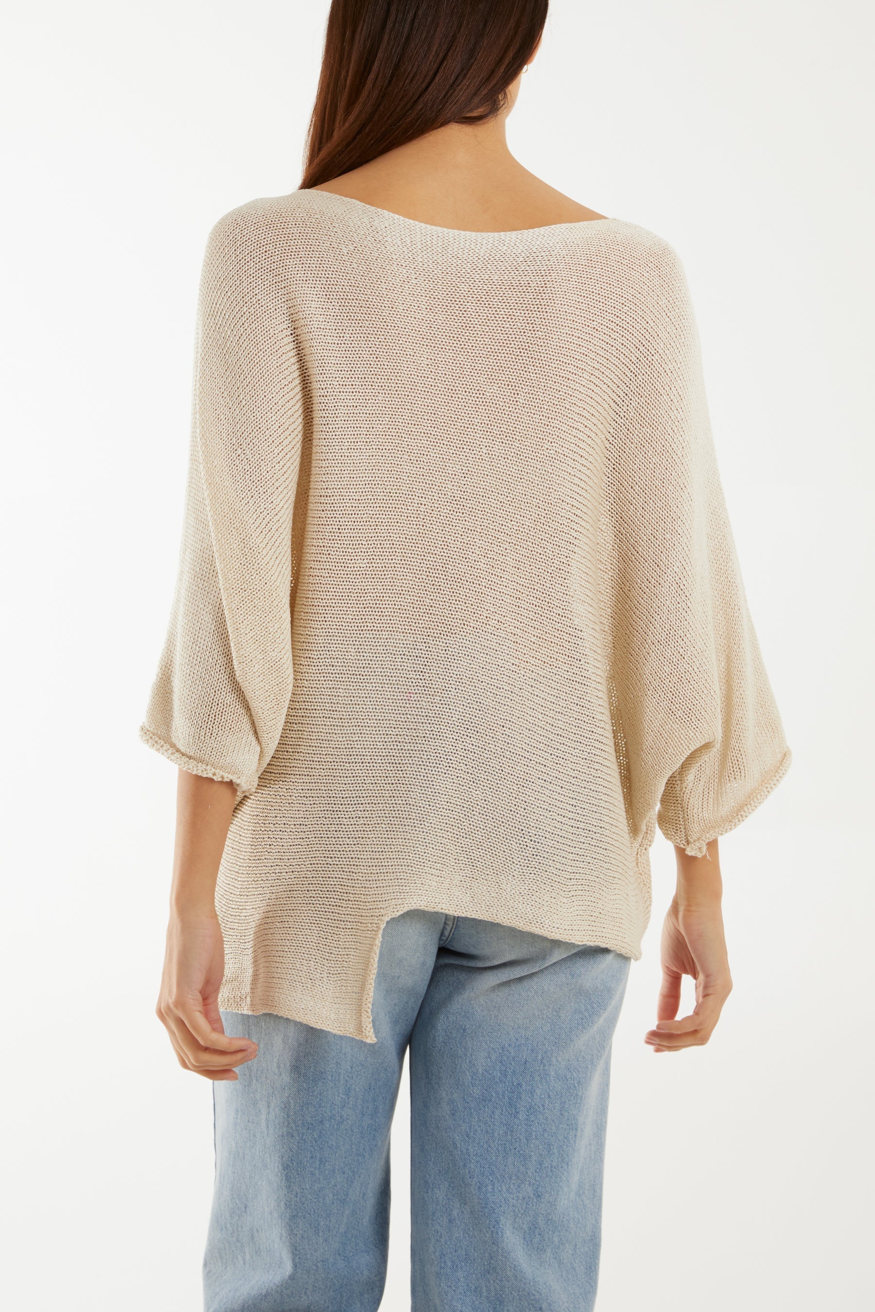 Cotton Crochet Asymmetric Hem Jumper For Women  - Dropwear