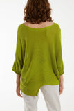 Lime Cotton Crochet Asymmetric Hem Jumper For Women ONE SIZE - Dropwear