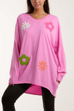 V-Neck Multicolour Flower Oversized Top For Women  - Dropwear