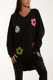 V-Neck Multicolour Flower Oversized Top For Women  - Dropwear
